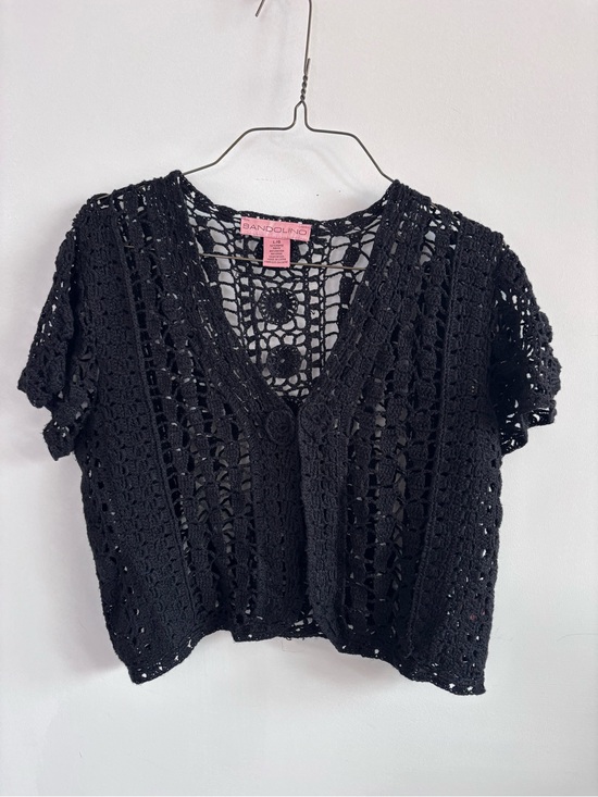 Bandolino Tops - Dainty Bandolino Black Crochet Short Sleeve Knit Cardigan/ Cover-Up, Size Large
